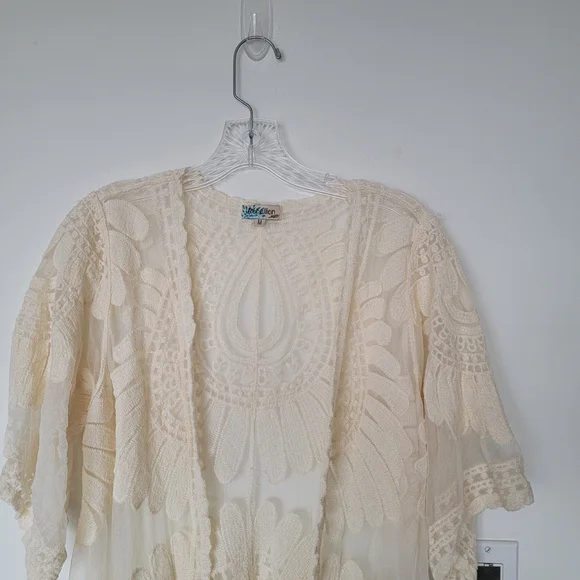 Rebellion Indie Boho Granola Girl Cream Lace Cardigan Kimono - Picture 2 of 8